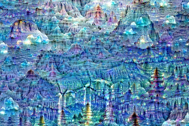 Mountain scene using Googles Deep Dream Model from 2015