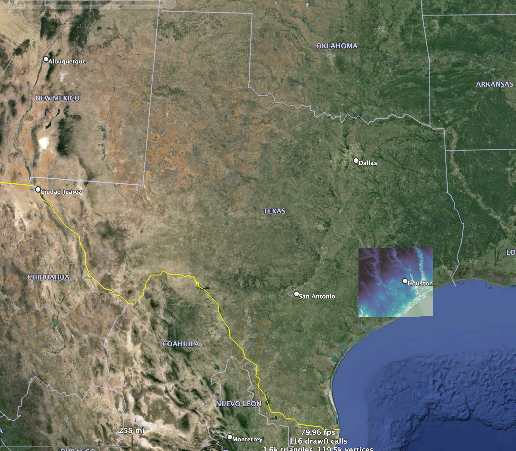 texas state map with data extent