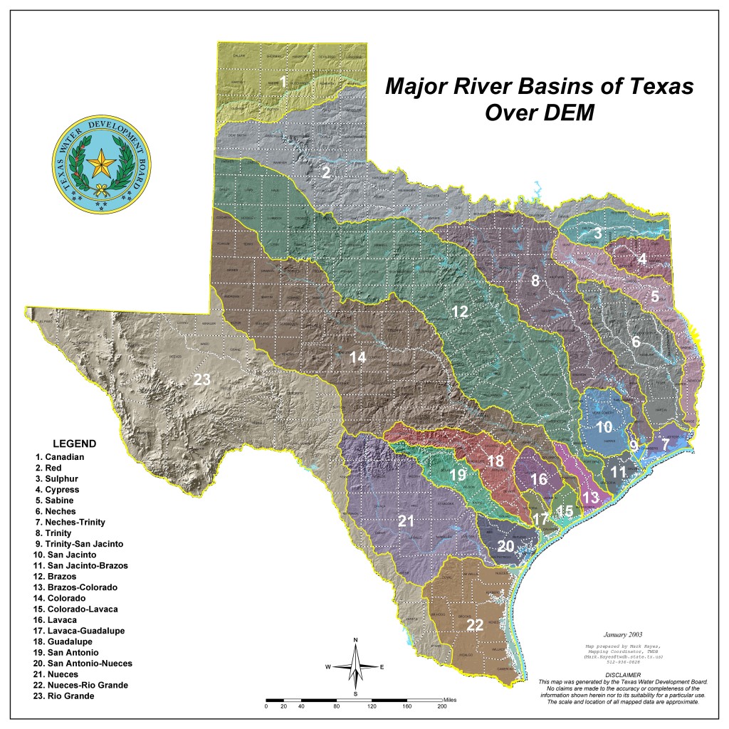 river basins at state of Texas scale